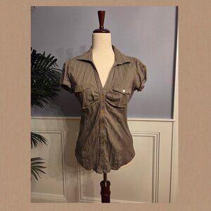 GUESS Cap Sleeve Shirt, Olive Green Color
